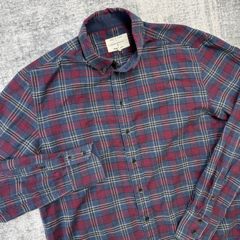 Rag & Bone Shirt Mens Medium Blue Red Plaid Flannel Buttn Down Tailored Workwear